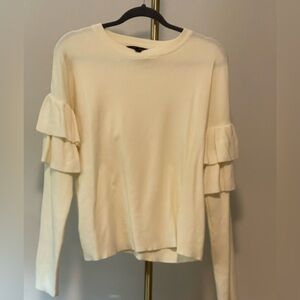 Medium Off White Cream crew neck sweaterwith ruffles on sleeves